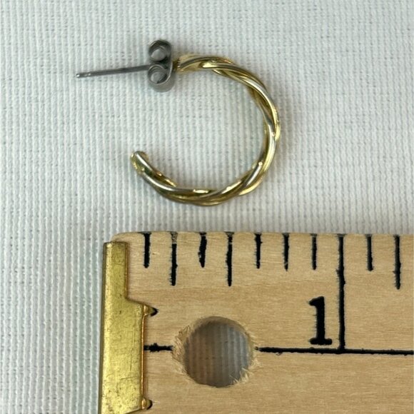 Vintage Gold Tone Braided Hoop Earrings Pierced Posts - Picture 5 of 5